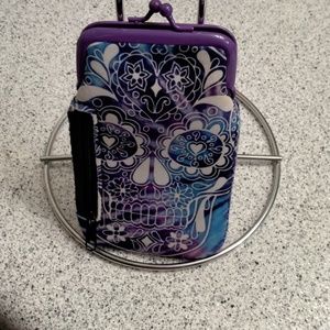 Purple zipper pockets snap coin purse "no name"
